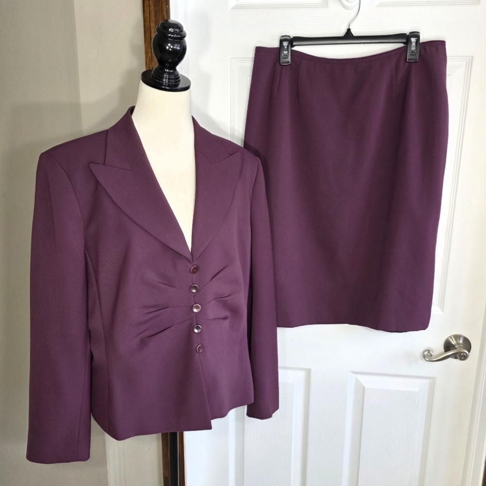 Kasper Purple Pencil Skirt & Blazer Suit Women's Plus Size 16